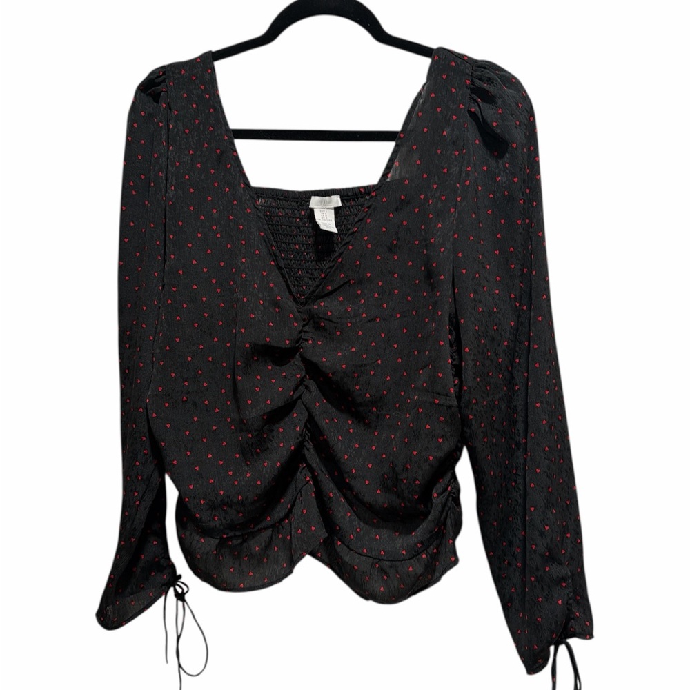 H&M Black Blouse with Red Dots